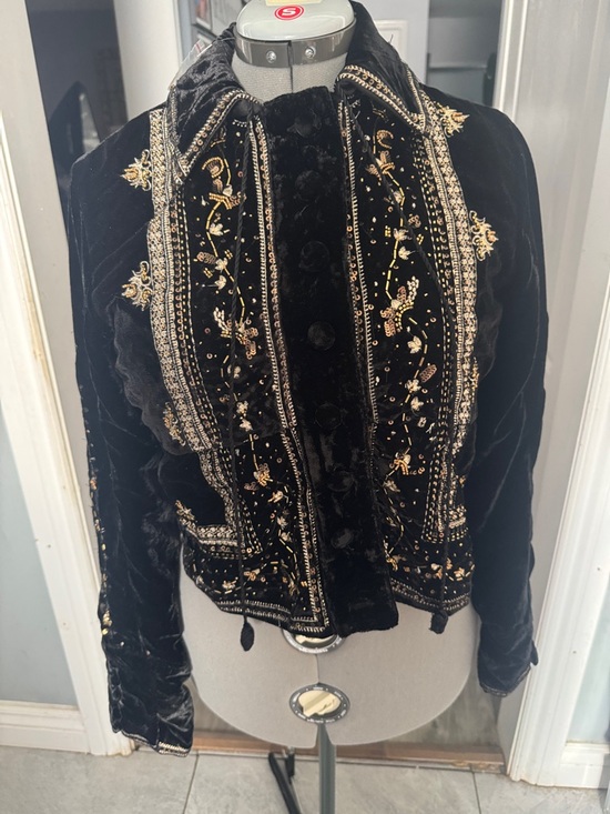 Free People Jackets & Blazers - Free People Black Velvet Bomber Jacket with Gold Embroidery